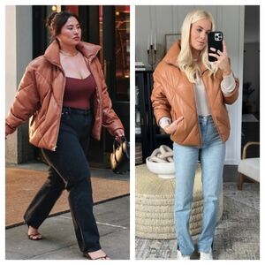 Abercrombie & Fitch Oversized Vegan Leather Puffer Jacket Brown Medium